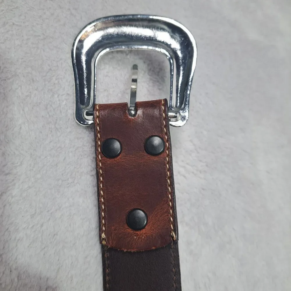 NOCONA Brown Leather Belt 44 Floral Embossed Conchos & Buckle Western Rodeo